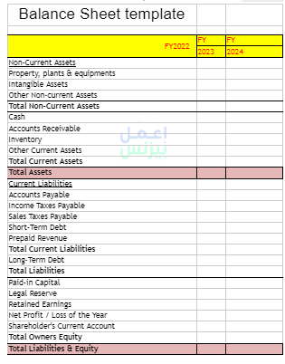 قالب الميزانية العمومية Balance Sheet template